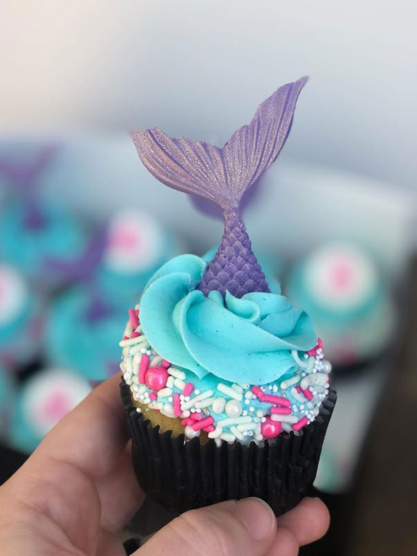 cute pink and blue cupcake with mermaid tail