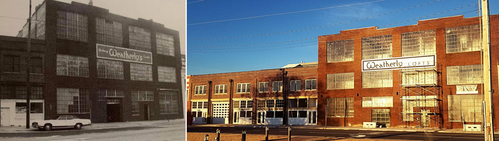 Weatherly Lofts before and after historic photo